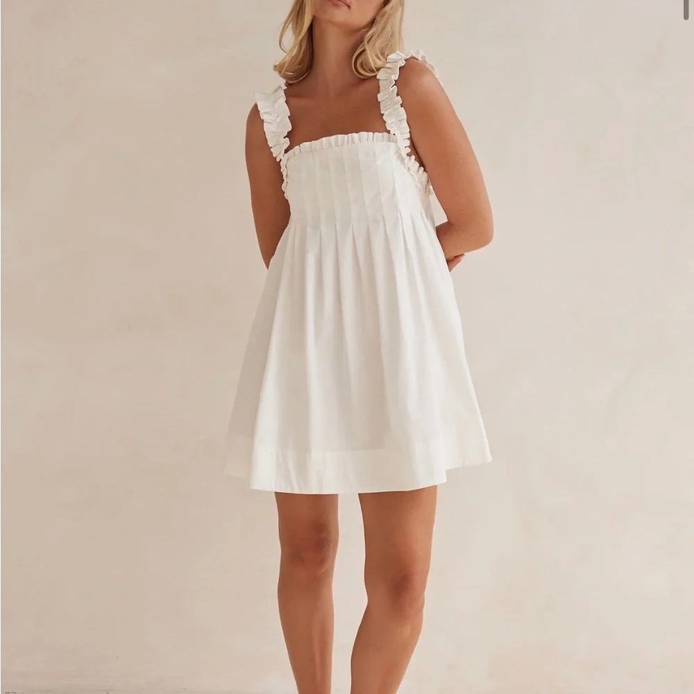 White Ruffle Strap Mini Dress - Picture 1 of 3